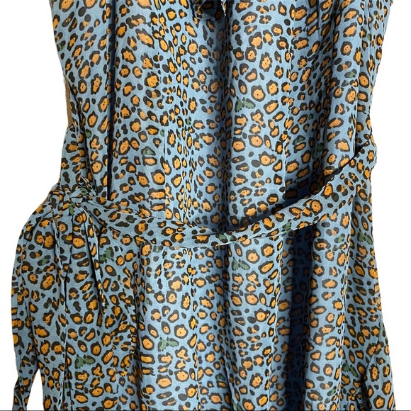 See The Shades Blue Leopard Print Boatneck Chiffon Mini A Line Dress Medium M - Picture 13 of 16